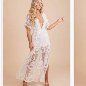 White Lace Maxi Romper Dress - image 1